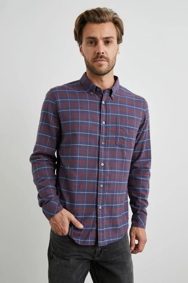Shirts Men Rails Reid Shirt Deep Blue Crimson Melange