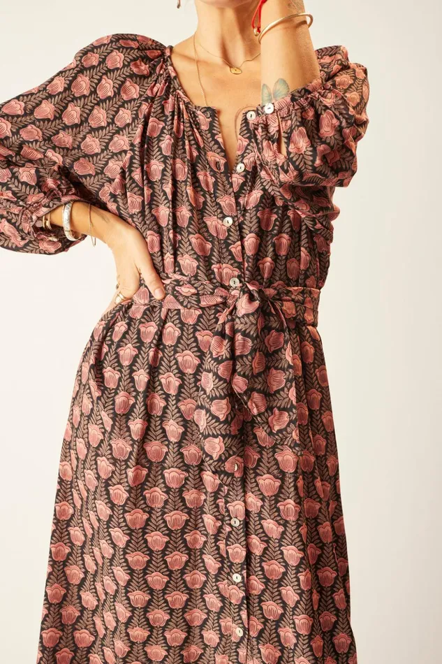 Short Sash Belt Tulip Print Venetian Red Women Natalie Martin