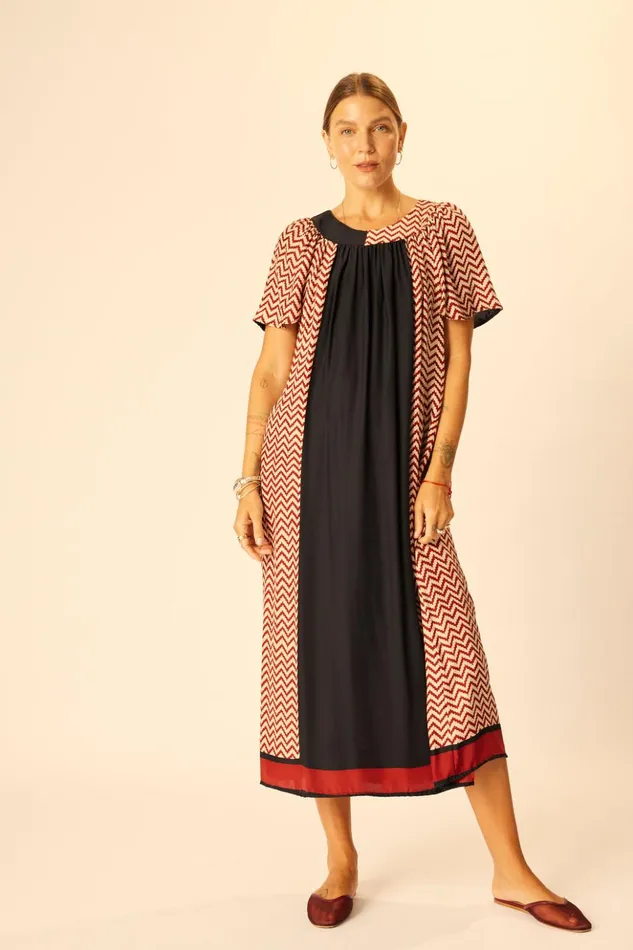 Sienna Dress Block Zigzag Noire Women Natalie Martin Dresses