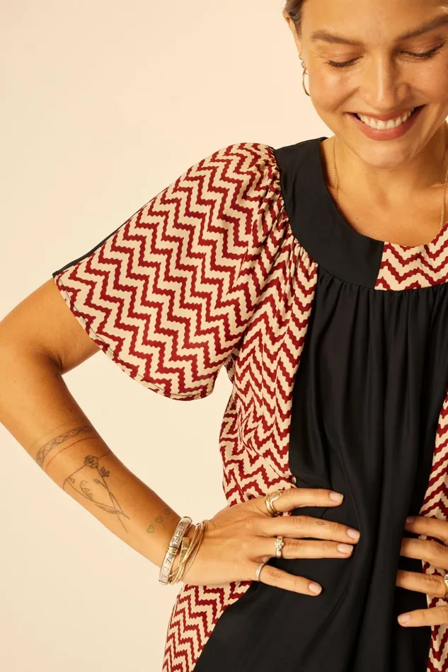 Sienna Dress Block Zigzag Noire Women Natalie Martin Dresses