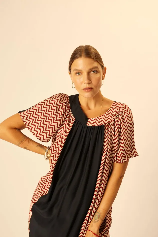 Sienna Dress Block Zigzag Noire Women Natalie Martin Dresses