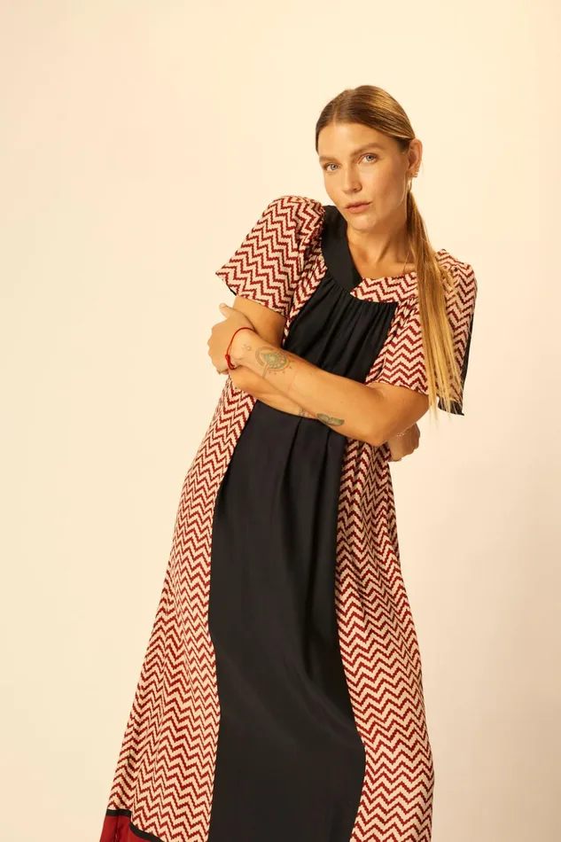Sienna Dress Block Zigzag Noire Women Natalie Martin Dresses