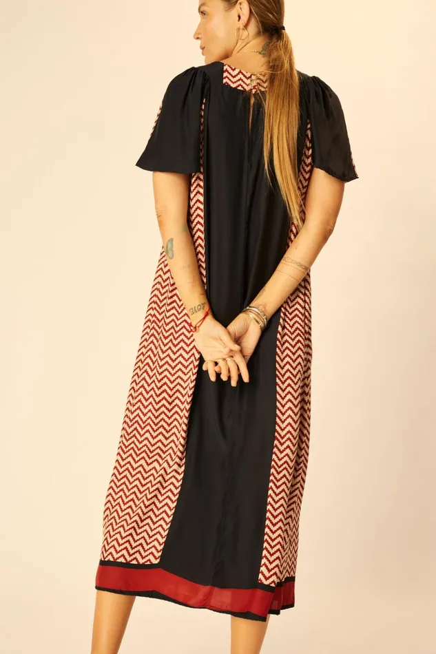 Sienna Dress Block Zigzag Noire Women Natalie Martin Dresses