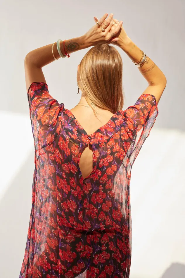 Sienna Dress Chiffon Watercolor Print Onyx Women Natalie Martin Dresses
