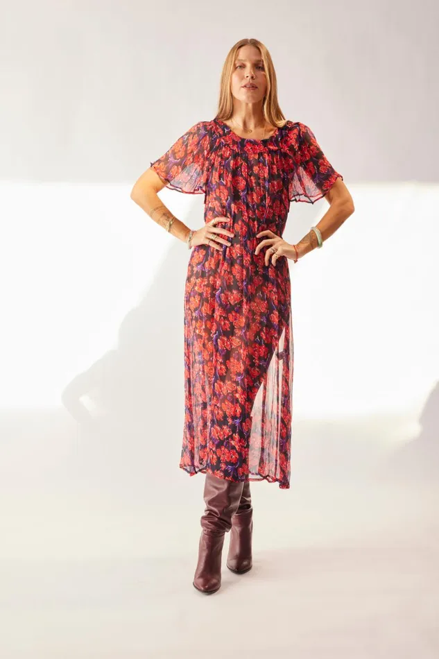 Sienna Dress Chiffon Watercolor Print Onyx Women Natalie Martin Dresses