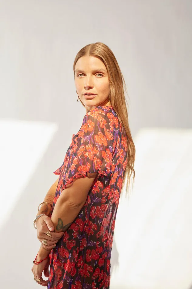 Sienna Dress Chiffon Watercolor Print Onyx Women Natalie Martin Dresses