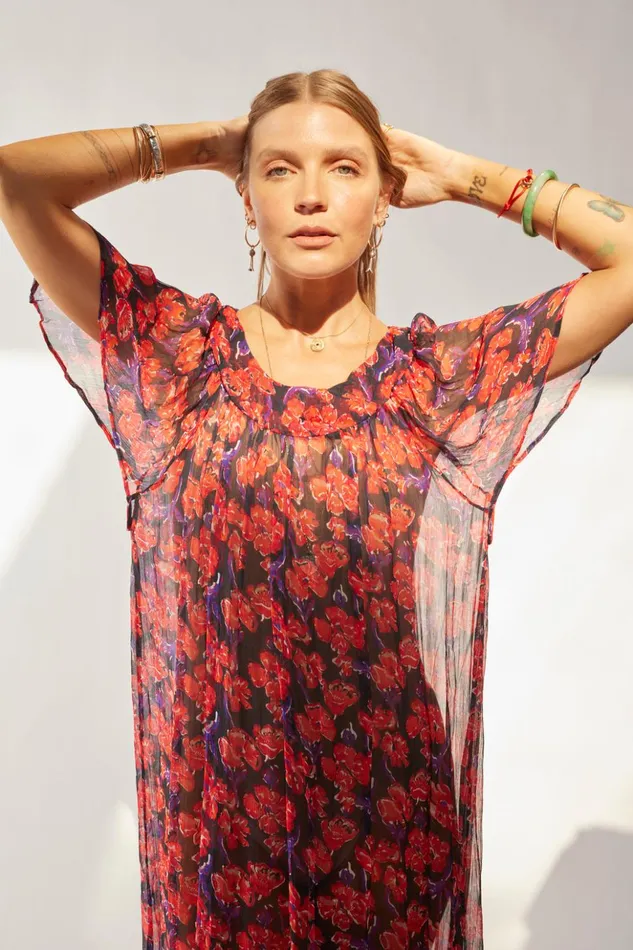 Sienna Dress Chiffon Watercolor Print Onyx Women Natalie Martin Dresses