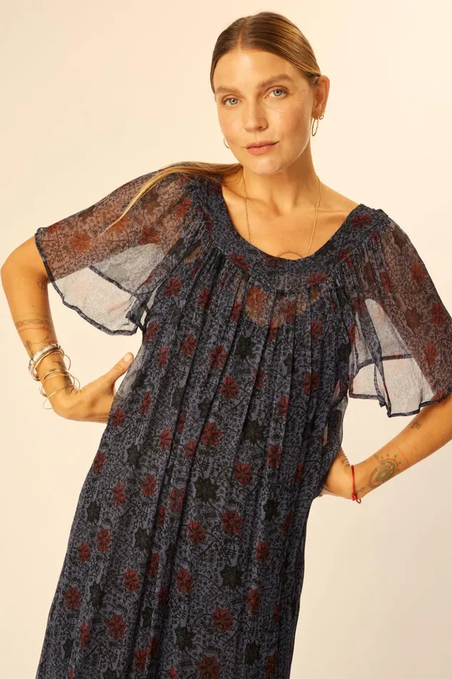 Sienna Dress Snowflake Steel Blue Women Natalie Martin Dresses