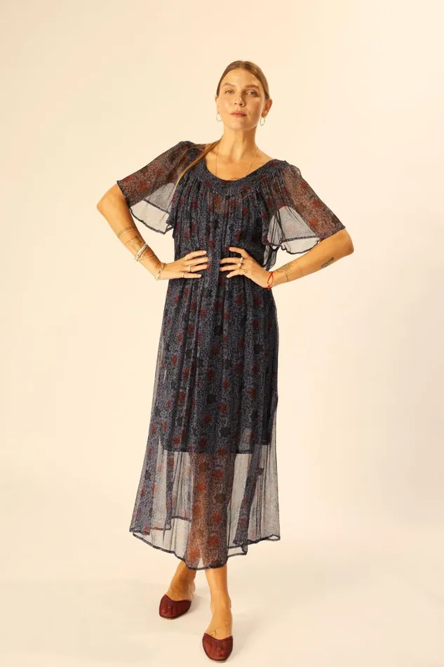 Sienna Dress Snowflake Steel Blue Women Natalie Martin Dresses