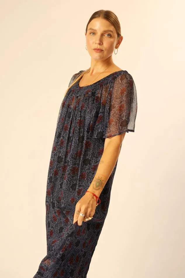 Sienna Dress Snowflake Steel Blue Women Natalie Martin Dresses