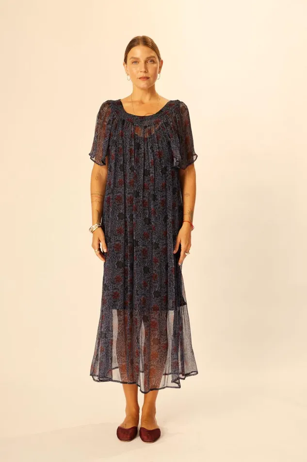 Sienna Dress Snowflake Steel Blue Women Natalie Martin Dresses