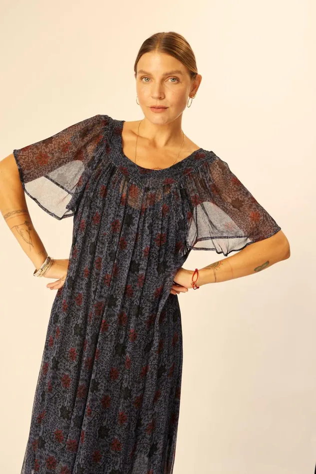 Sienna Dress Snowflake Steel Blue Women Natalie Martin Dresses