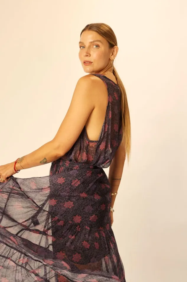 Sierra Skirt Chiffon Snowflake Aubergine Women Natalie Martin Bottoms