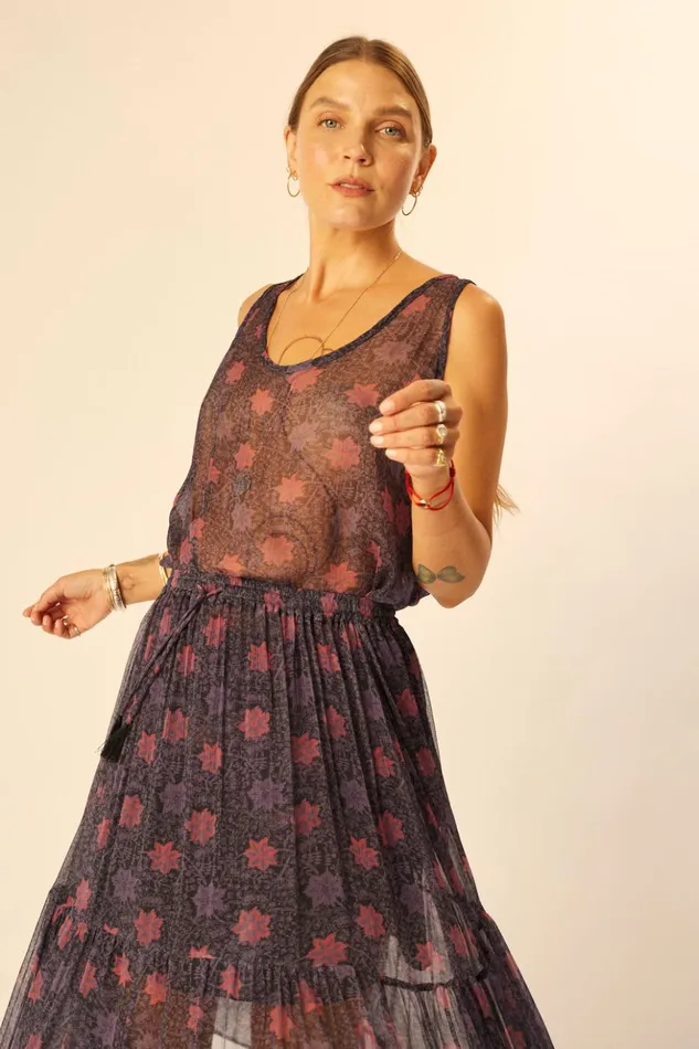 Sierra Skirt Chiffon Snowflake Aubergine Women Natalie Martin Bottoms