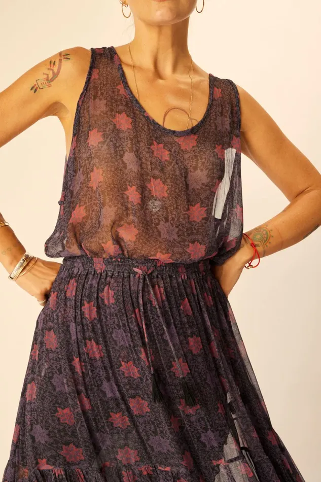 Sierra Skirt Chiffon Snowflake Aubergine Women Natalie Martin Bottoms