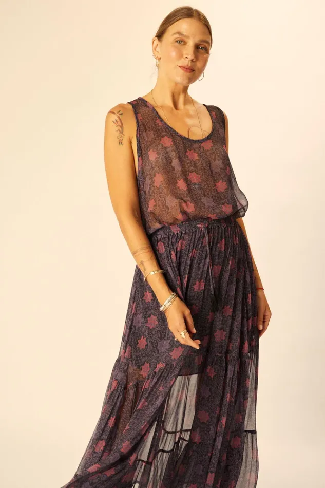Sierra Skirt Chiffon Snowflake Aubergine Women Natalie Martin Bottoms