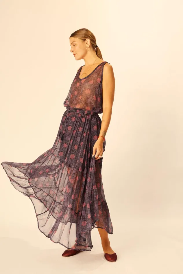 Sierra Skirt Chiffon Snowflake Aubergine Women Natalie Martin Bottoms