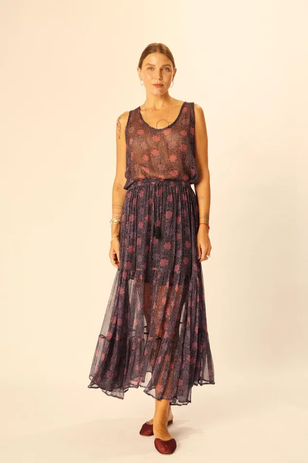 Sierra Skirt Chiffon Snowflake Aubergine Women Natalie Martin Bottoms