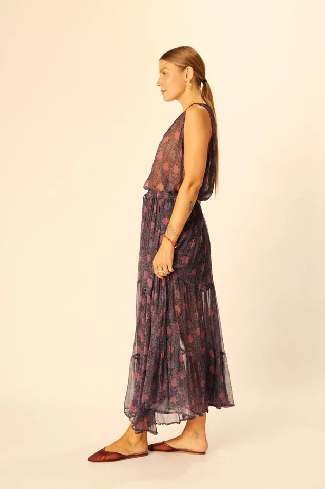 Sierra Skirt Chiffon Snowflake Aubergine Women Natalie Martin Bottoms