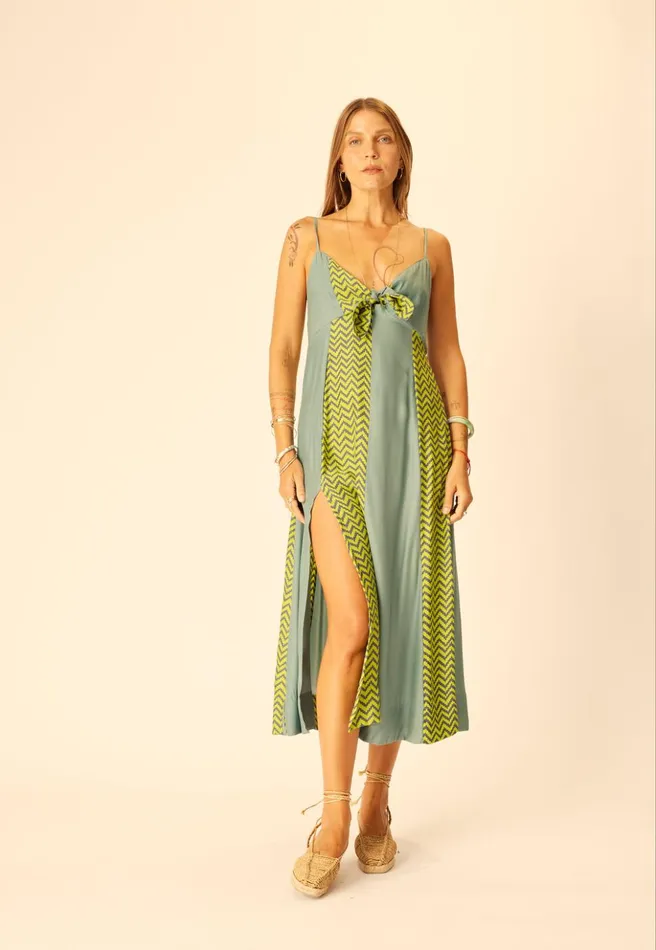Sophie Dress Block Zigzag Lime Women Natalie Martin Dresses