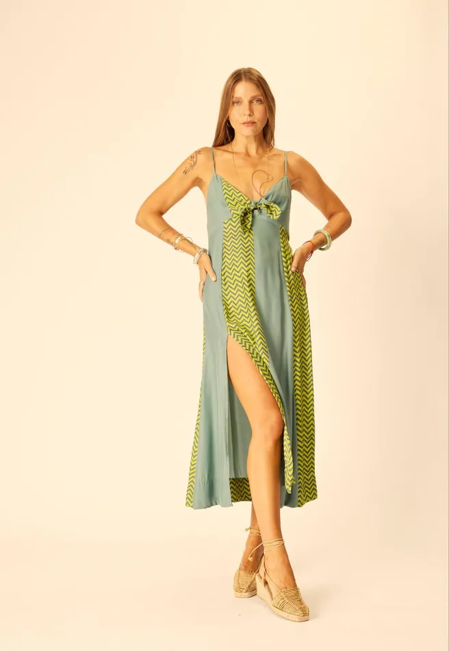 Sophie Dress Block Zigzag Lime Women Natalie Martin Dresses