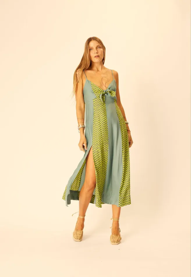 Sophie Dress Block Zigzag Lime Women Natalie Martin Dresses