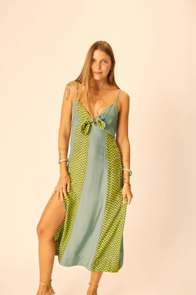 Sophie Dress Block Zigzag Lime Women Natalie Martin Dresses