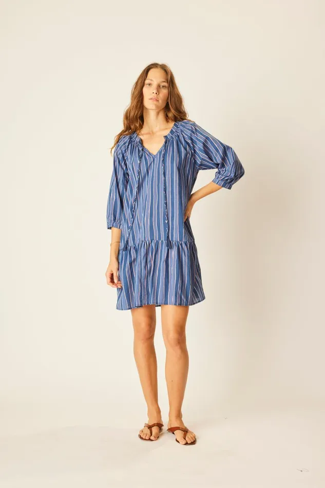 Stevie Dress Batik Stripe Navy Women Natalie Martin Dresses