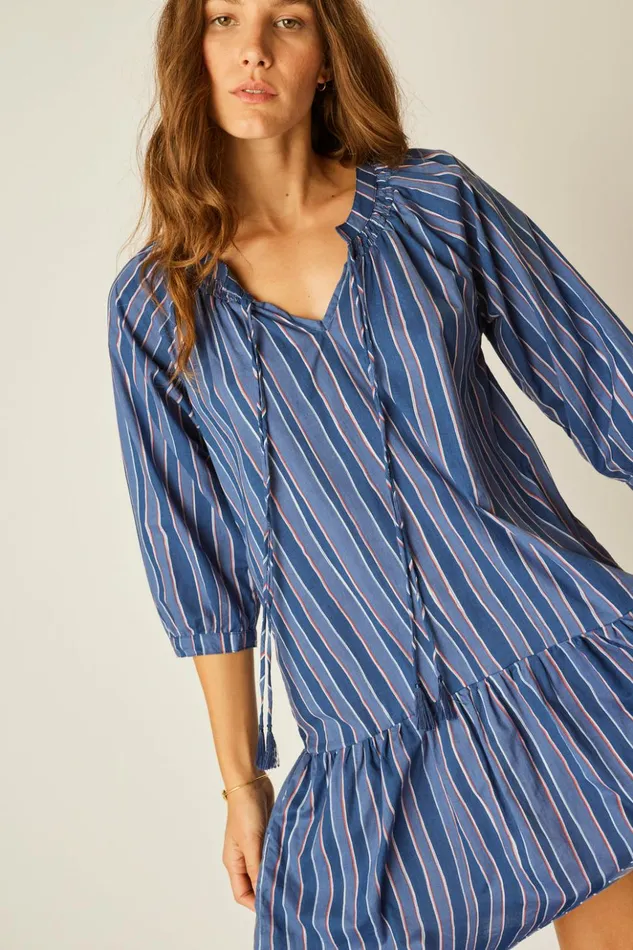 Stevie Dress Batik Stripe Navy Women Natalie Martin Dresses Stevie Dress Batik Stripe Navy Women Natalie Martin Dresses
