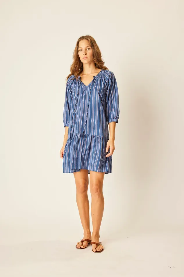 Stevie Dress Batik Stripe Navy Women Natalie Martin Dresses Stevie Dress Batik Stripe Navy Women Natalie Martin Dresses