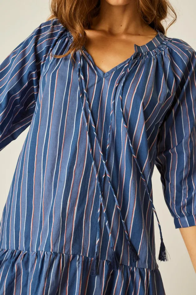 Stevie Dress Batik Stripe Navy Women Natalie Martin Dresses Stevie Dress Batik Stripe Navy Women Natalie Martin Dresses