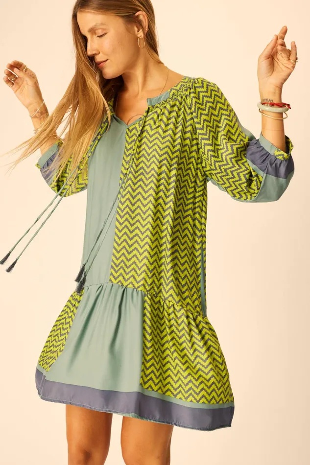 Stevie Dress Block Zigzag Lime Women Natalie Martin Dresses