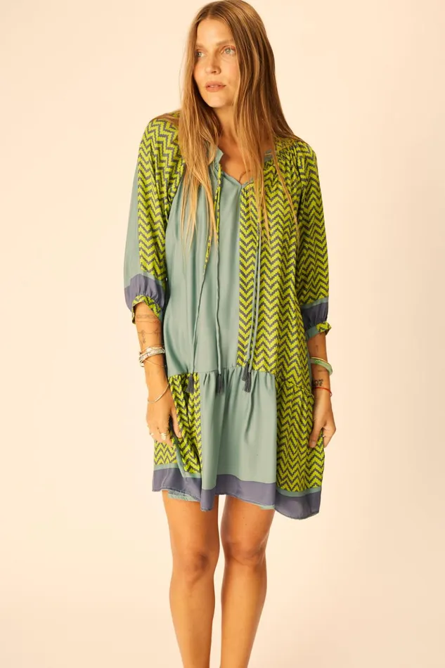 Stevie Dress Block Zigzag Lime Women Natalie Martin Dresses
