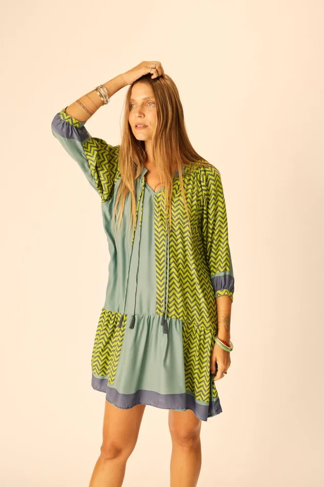 Stevie Dress Block Zigzag Lime Women Natalie Martin Dresses