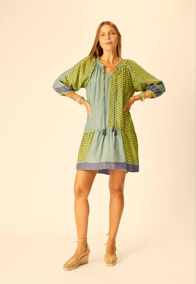 Stevie Dress Block Zigzag Lime Women Natalie Martin Dresses