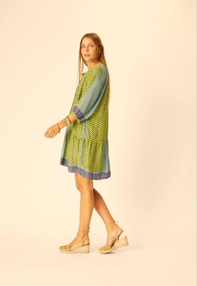 Stevie Dress Block Zigzag Lime Women Natalie Martin Dresses