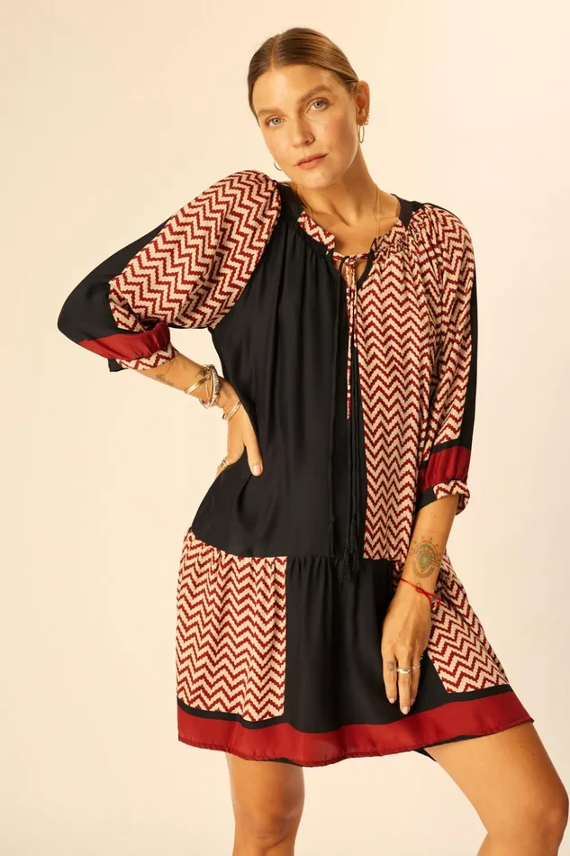 Stevie Dress Block Zigzag Noire Women Natalie Martin Dresses