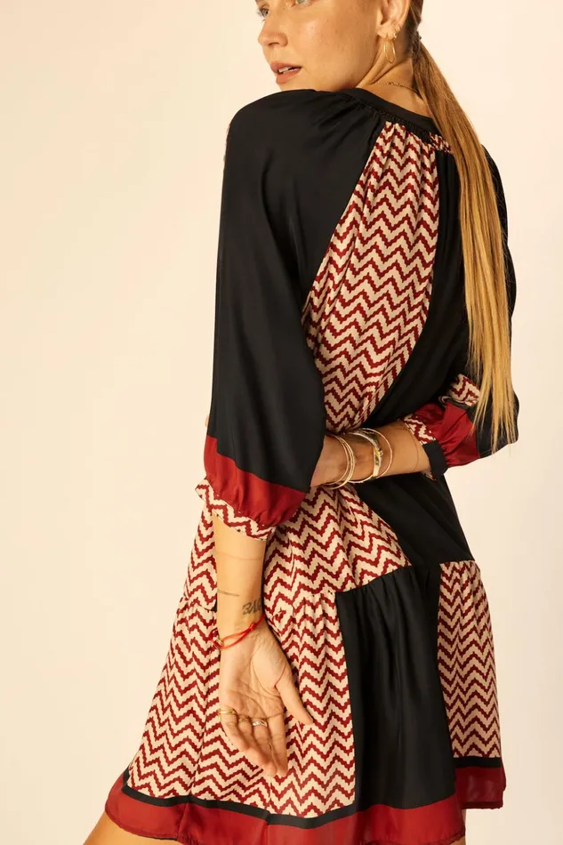 Stevie Dress Block Zigzag Noire Women Natalie Martin Dresses