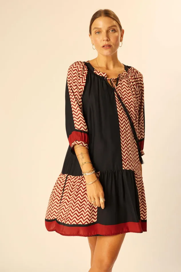 Stevie Dress Block Zigzag Noire Women Natalie Martin Dresses