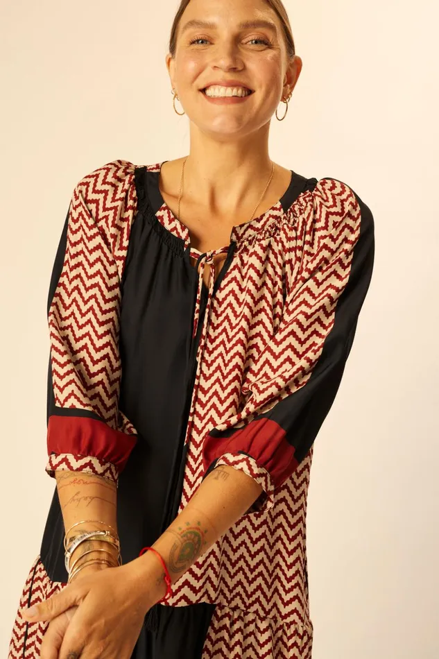 Stevie Dress Block Zigzag Noire Women Natalie Martin Dresses