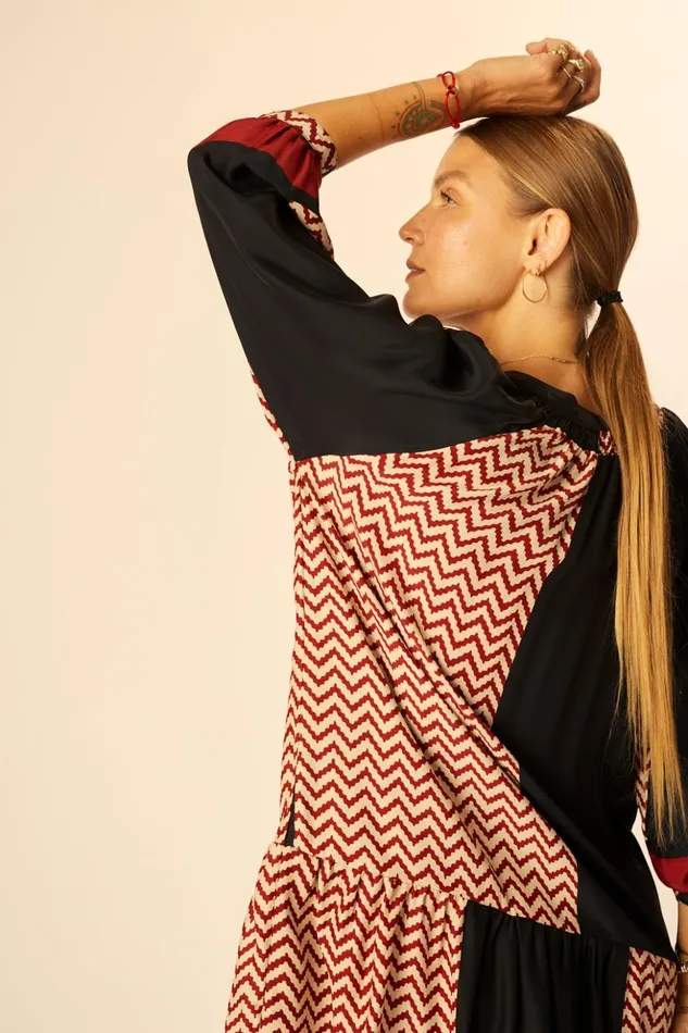 Stevie Dress Block Zigzag Noire Women Natalie Martin Dresses