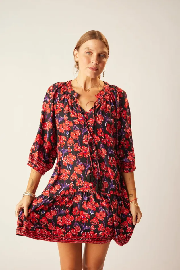 Stevie Dress Silk Watercolor Print Onyx Women Natalie Martin Dresses