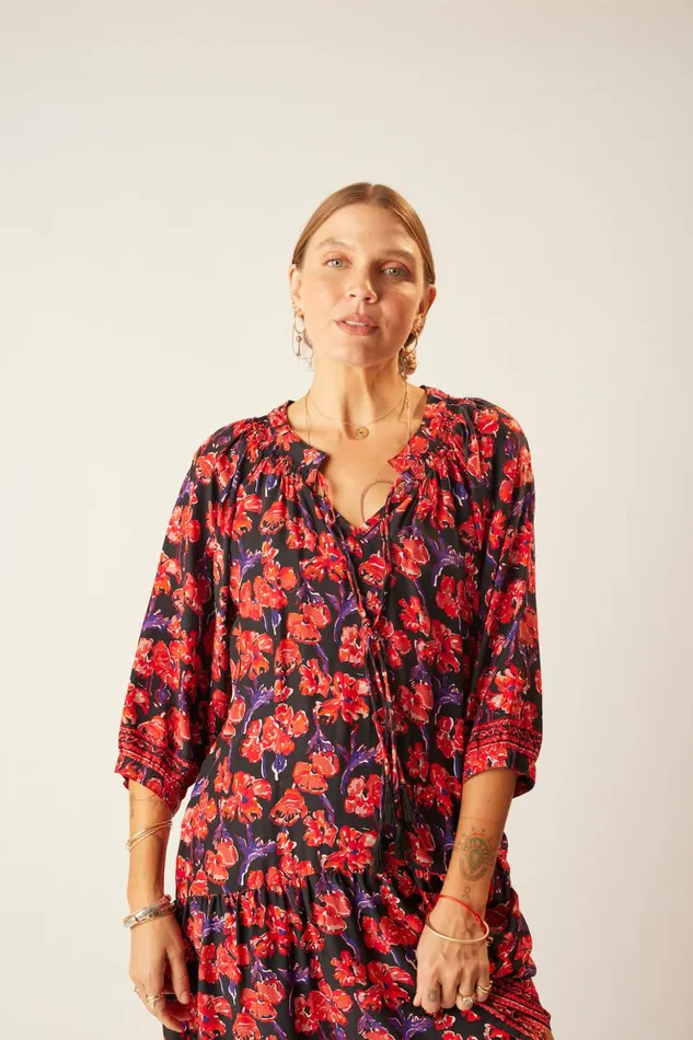 Stevie Dress Silk Watercolor Print Onyx Women Natalie Martin Dresses