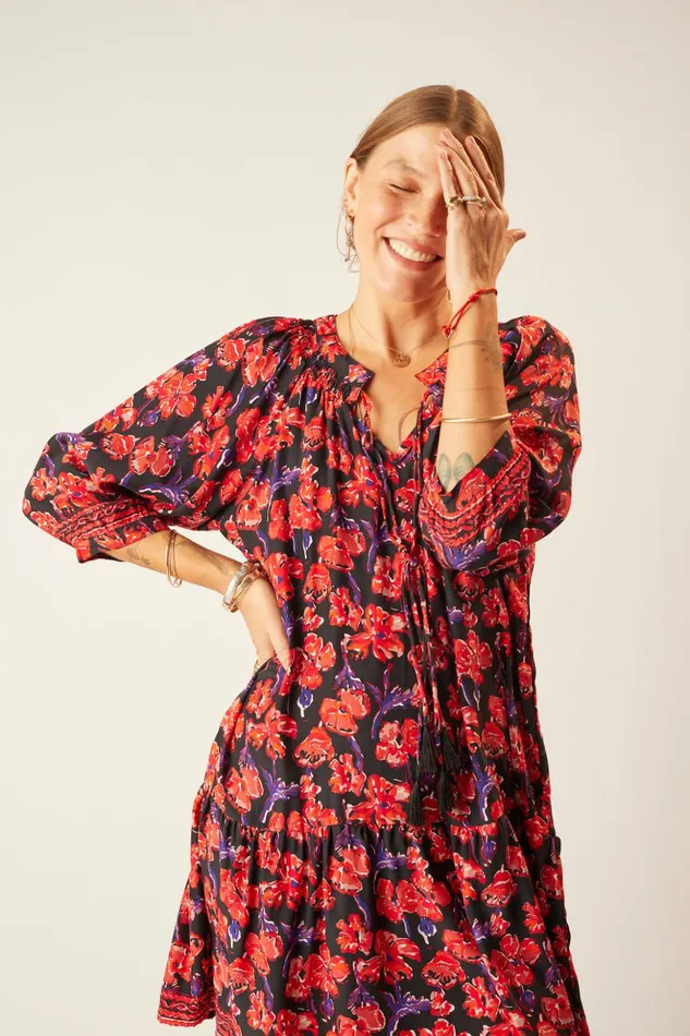 Stevie Dress Silk Watercolor Print Onyx Women Natalie Martin Dresses