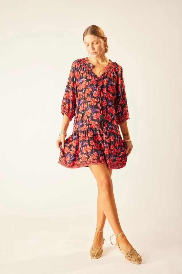 Stevie Dress Silk Watercolor Print Onyx Women Natalie Martin Dresses