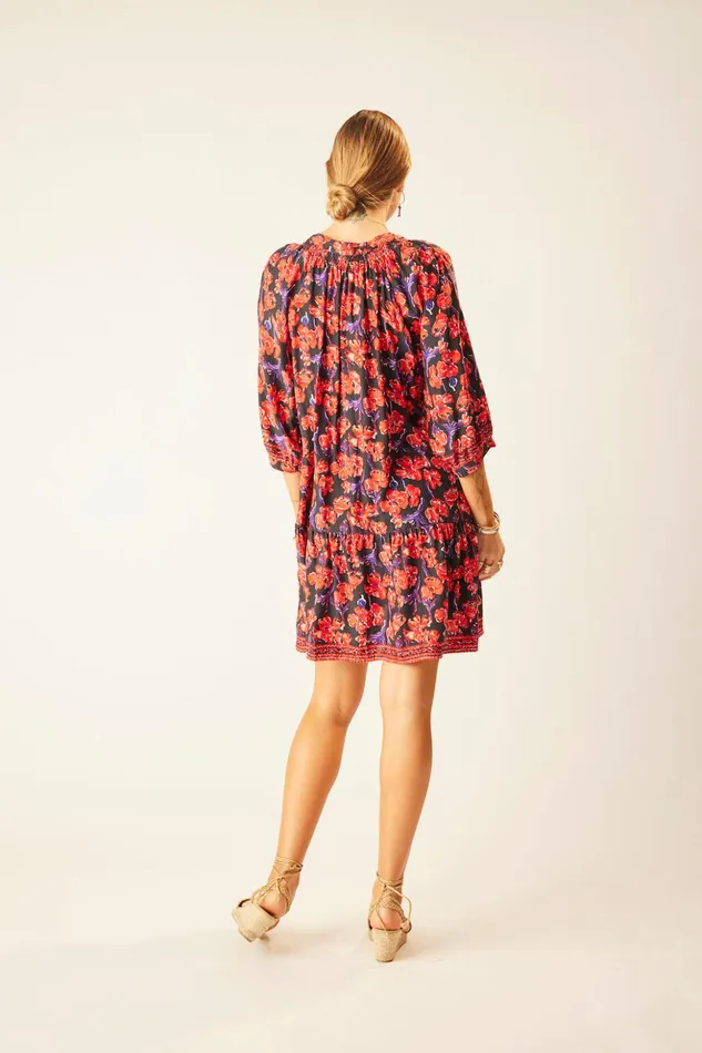 Stevie Dress Silk Watercolor Print Onyx Women Natalie Martin Dresses