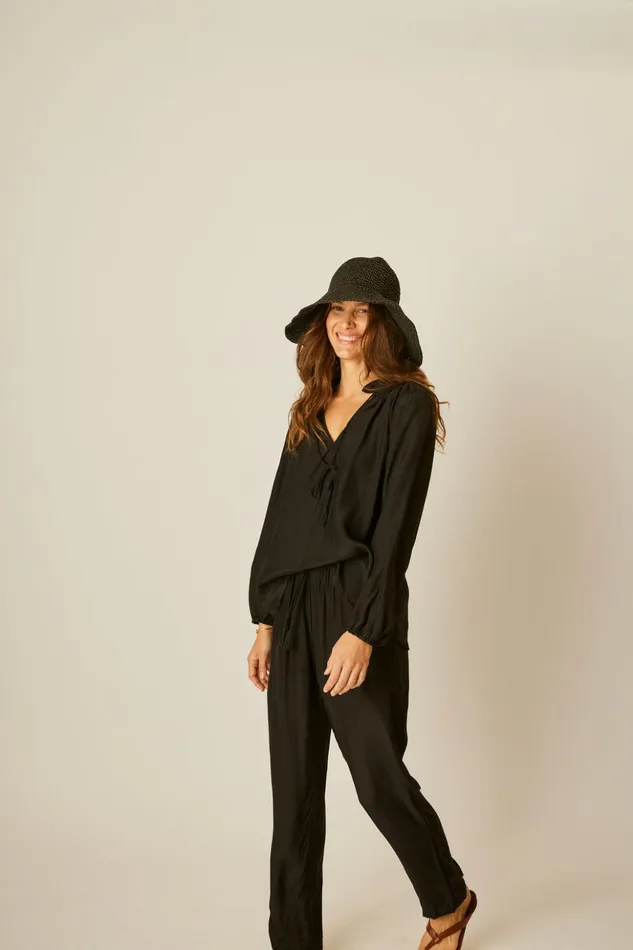 Straw Bucket Hat Black Women Natalie Martin