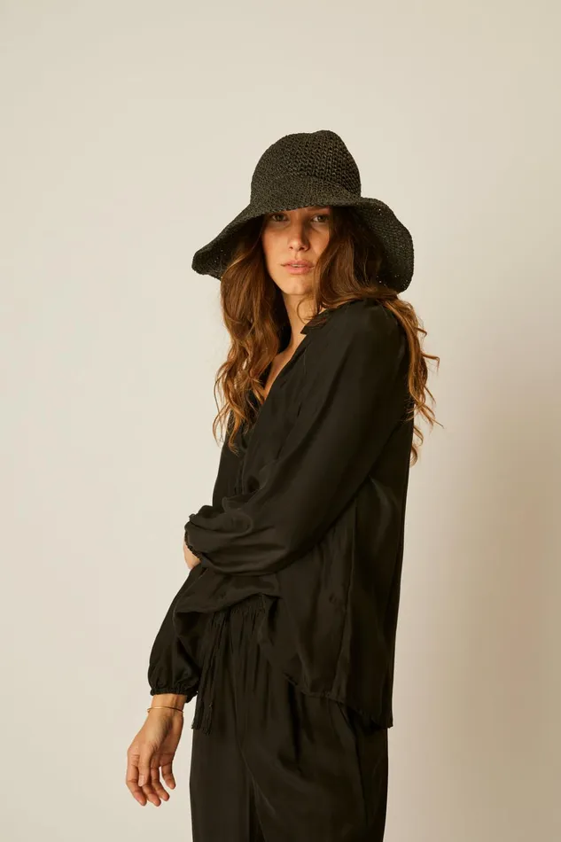 Straw Bucket Hat Black Women Natalie Martin