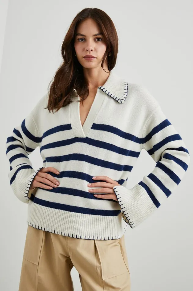 Sweaters Women Rails Athena Sweater Ivory Navy Stripe
