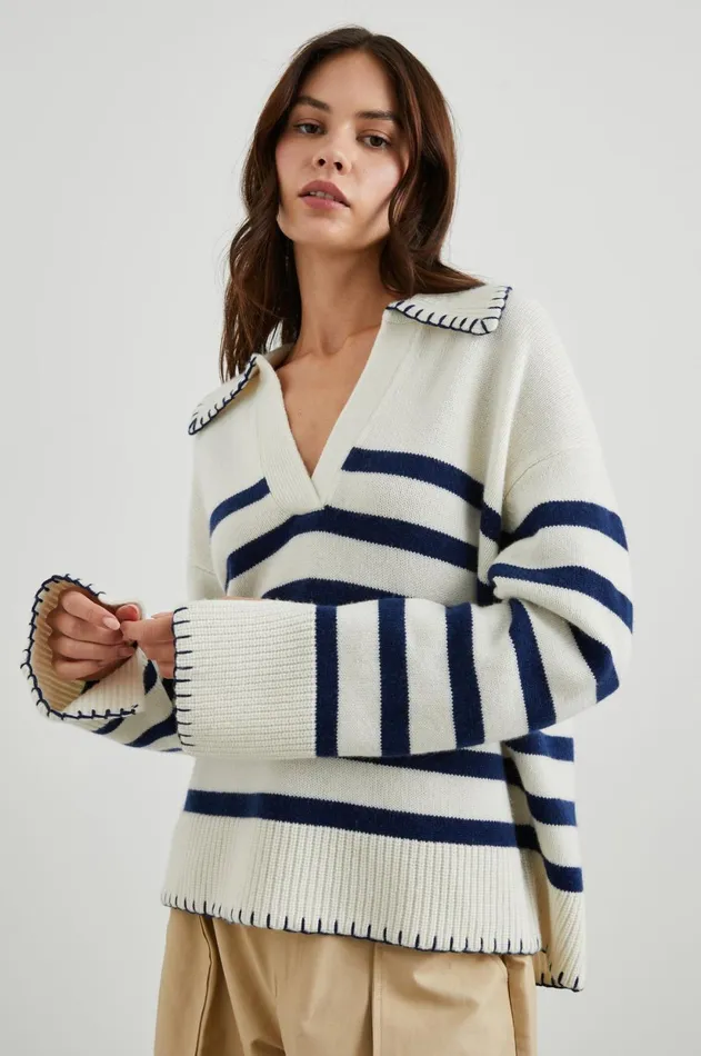 Sweaters Women Rails Athena Sweater Ivory Navy Stripe